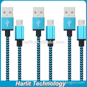 Nylon Fabric Braided Micro USB Data Sync Charger Cable Textile Cord Aluminum Plug Durable Micro USB Cable For Android Cell Phone